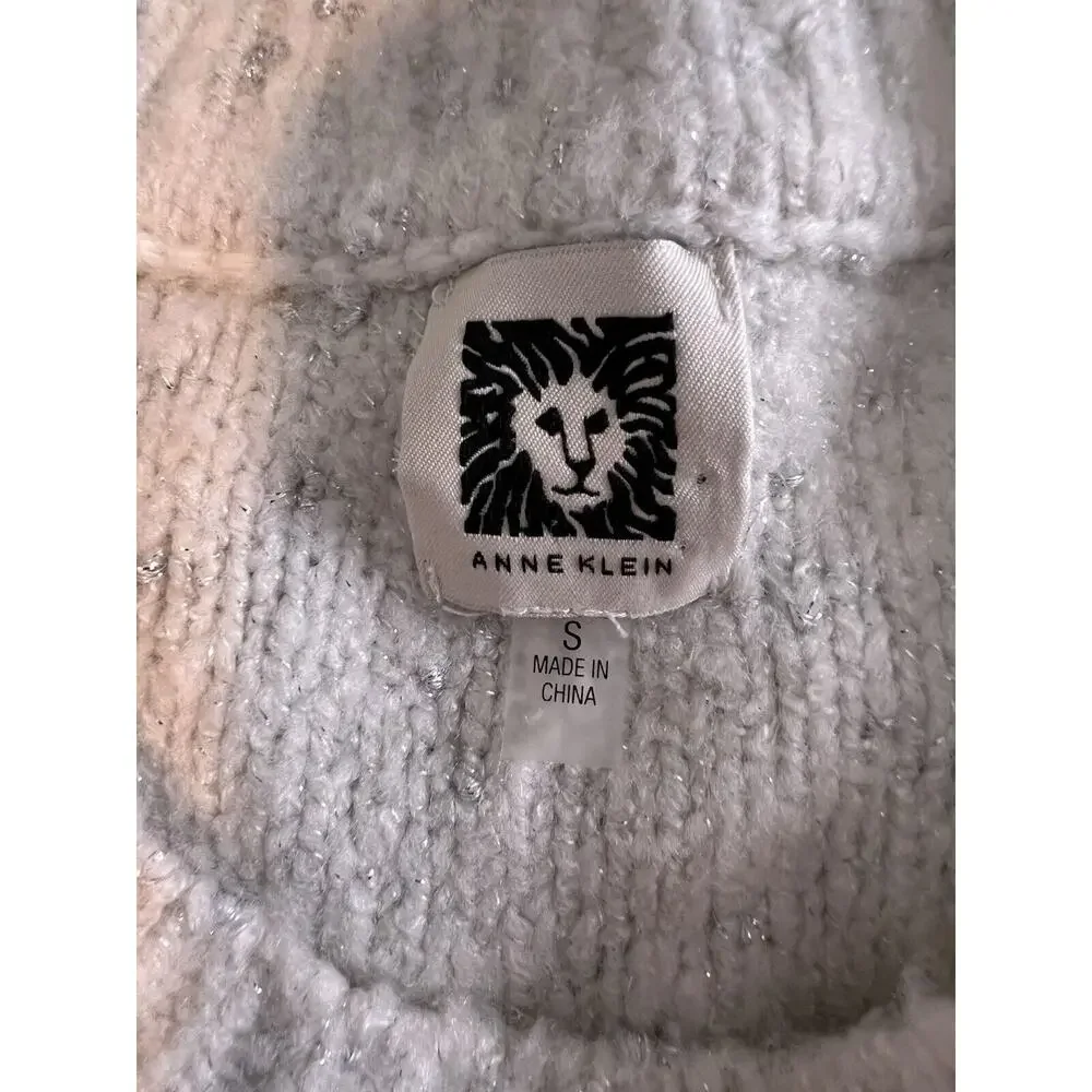 Anne Klein Sweater Women's Small Crewneck White with Metallic Silver - Picture 5 of 10